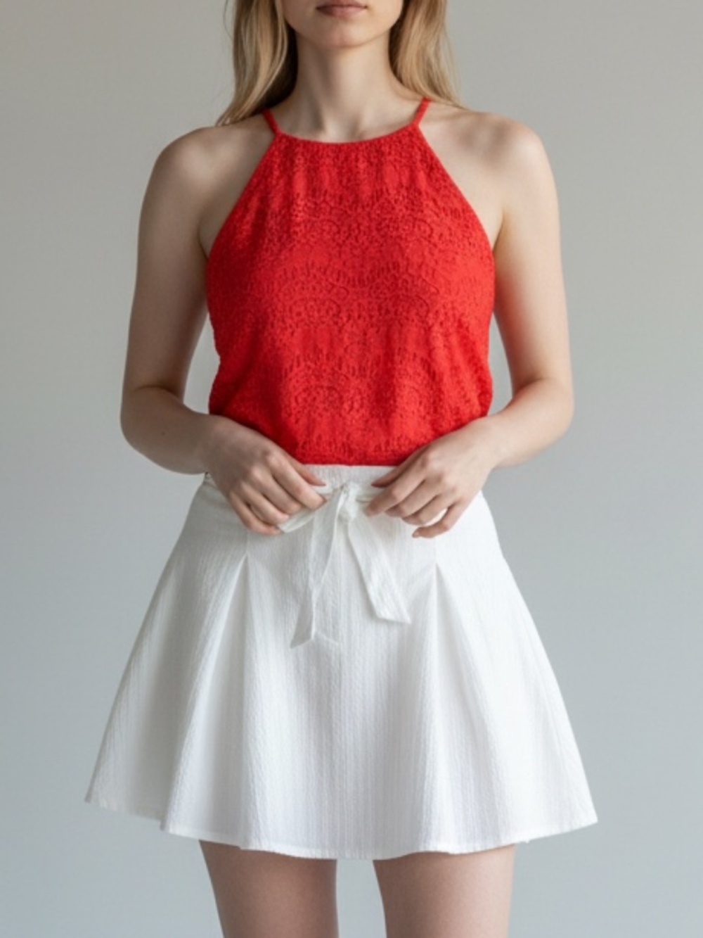 Monteau Red Lace Halter Neck Camisole Tank Top Size Medium